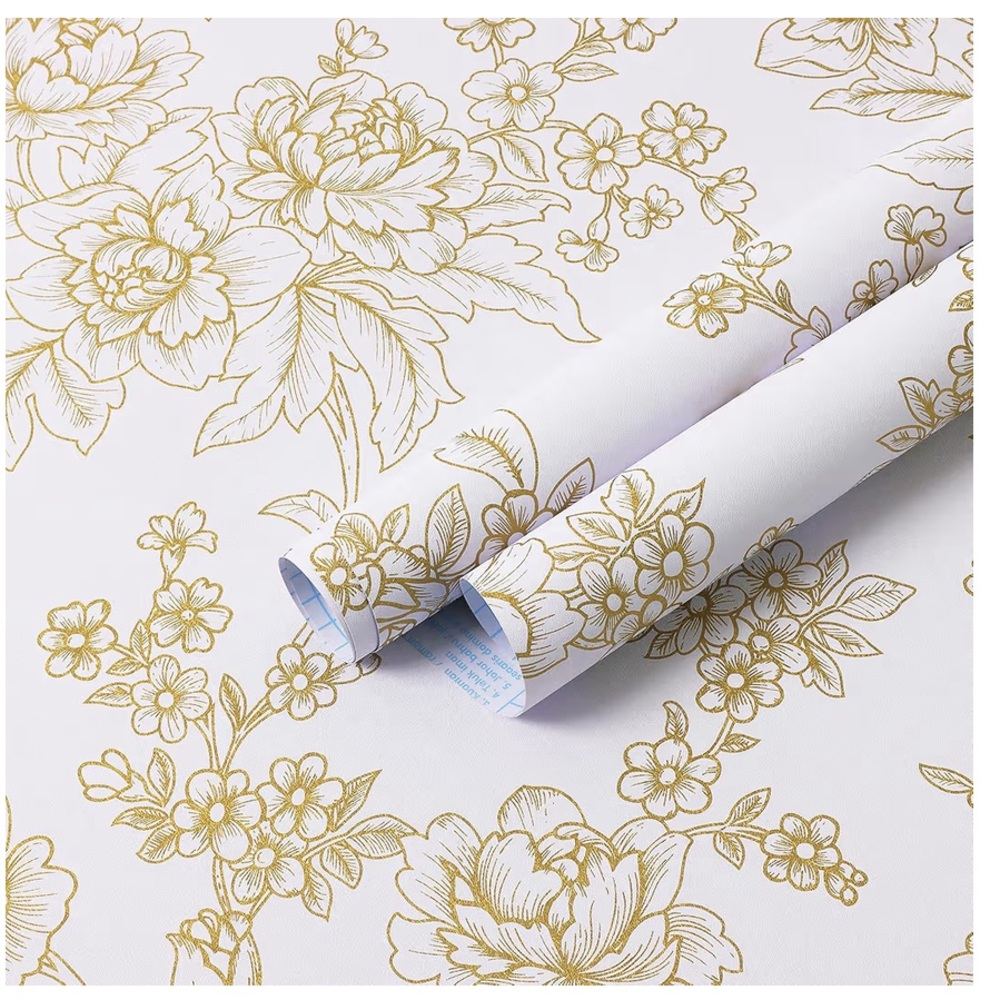 NWT Peel and Stick Wallpaper Gold and White for Walls Vinyl Roll 197"x17.3"